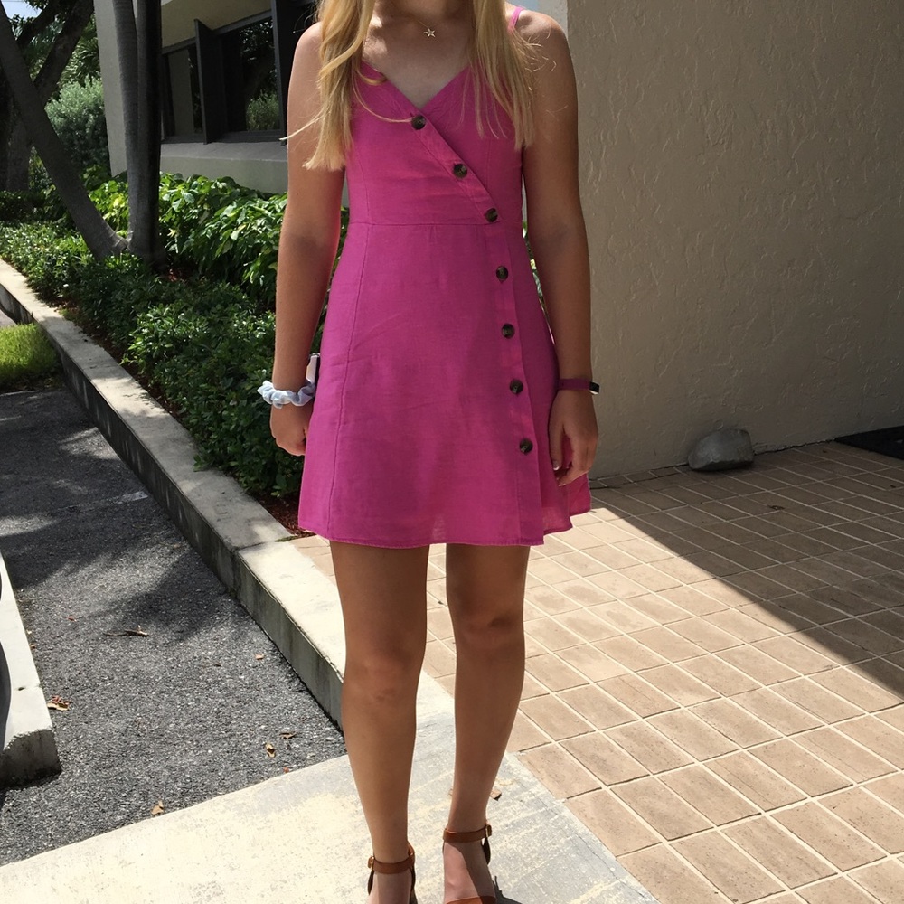 american eagle pink button up wrap dress